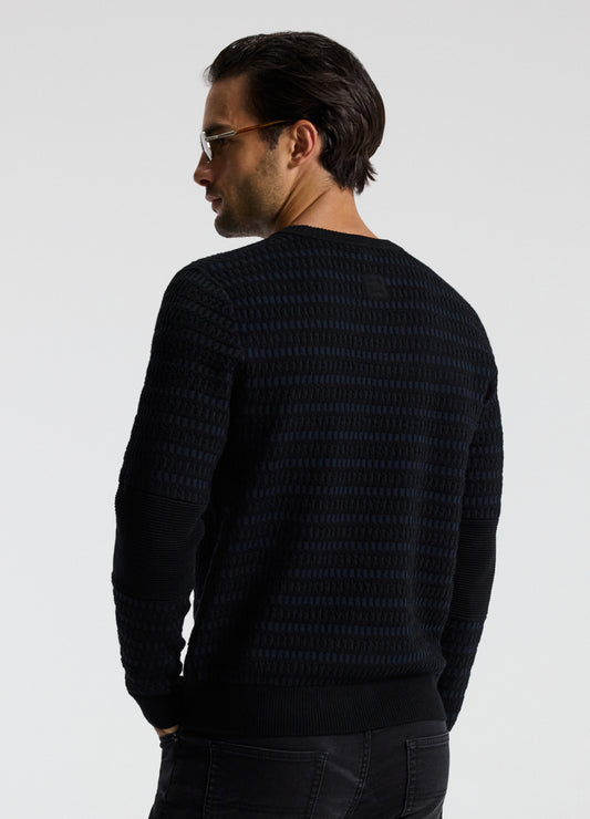 Geometric Jacquard Crew Neck Sweater Navy