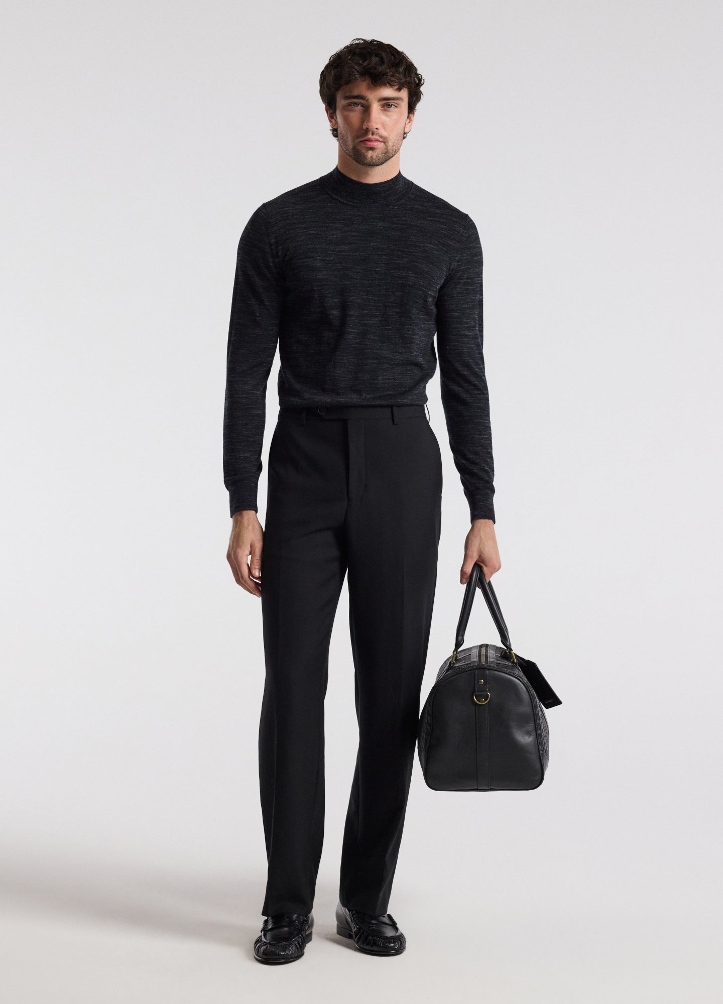 Mock Neck Merino Wool Sweater Charcoal