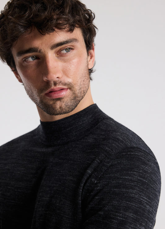 Mock Neck Merino Wool Sweater Charcoal