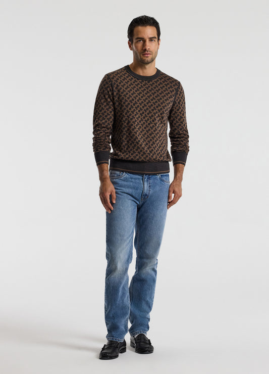 Monogram Jacquard Merino Wool Sweater Camel