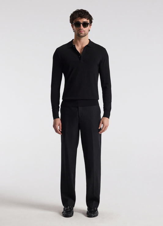 Long Sleeve Tech Knit Polo Black