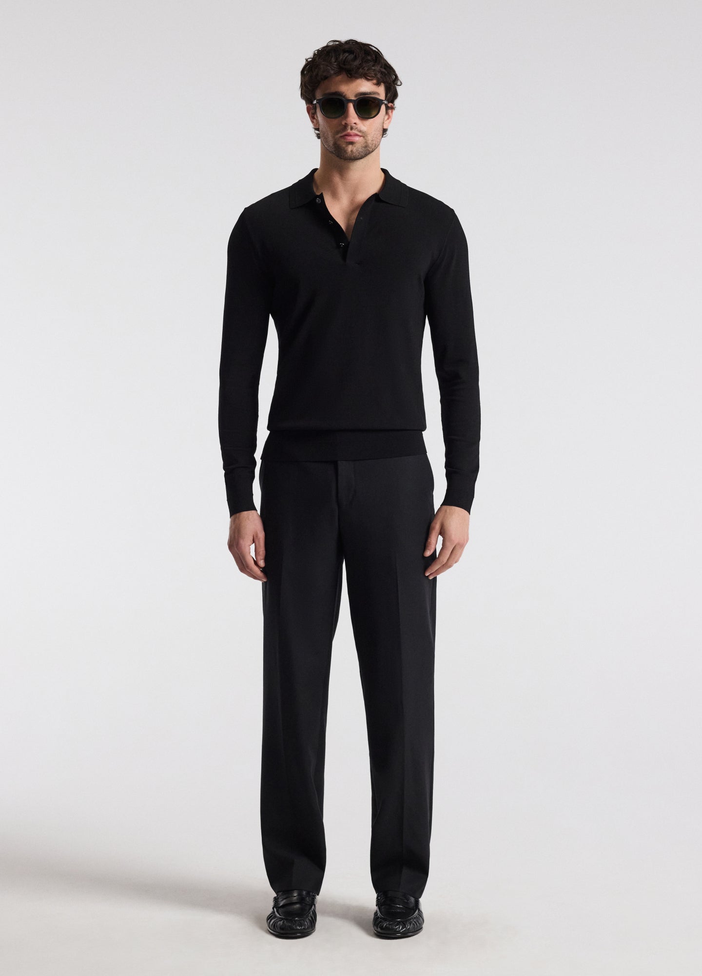 Long Sleeve Tech Knit Polo Black