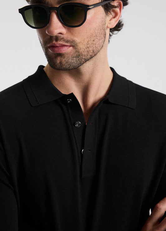 Long Sleeve Tech Knit Polo Black