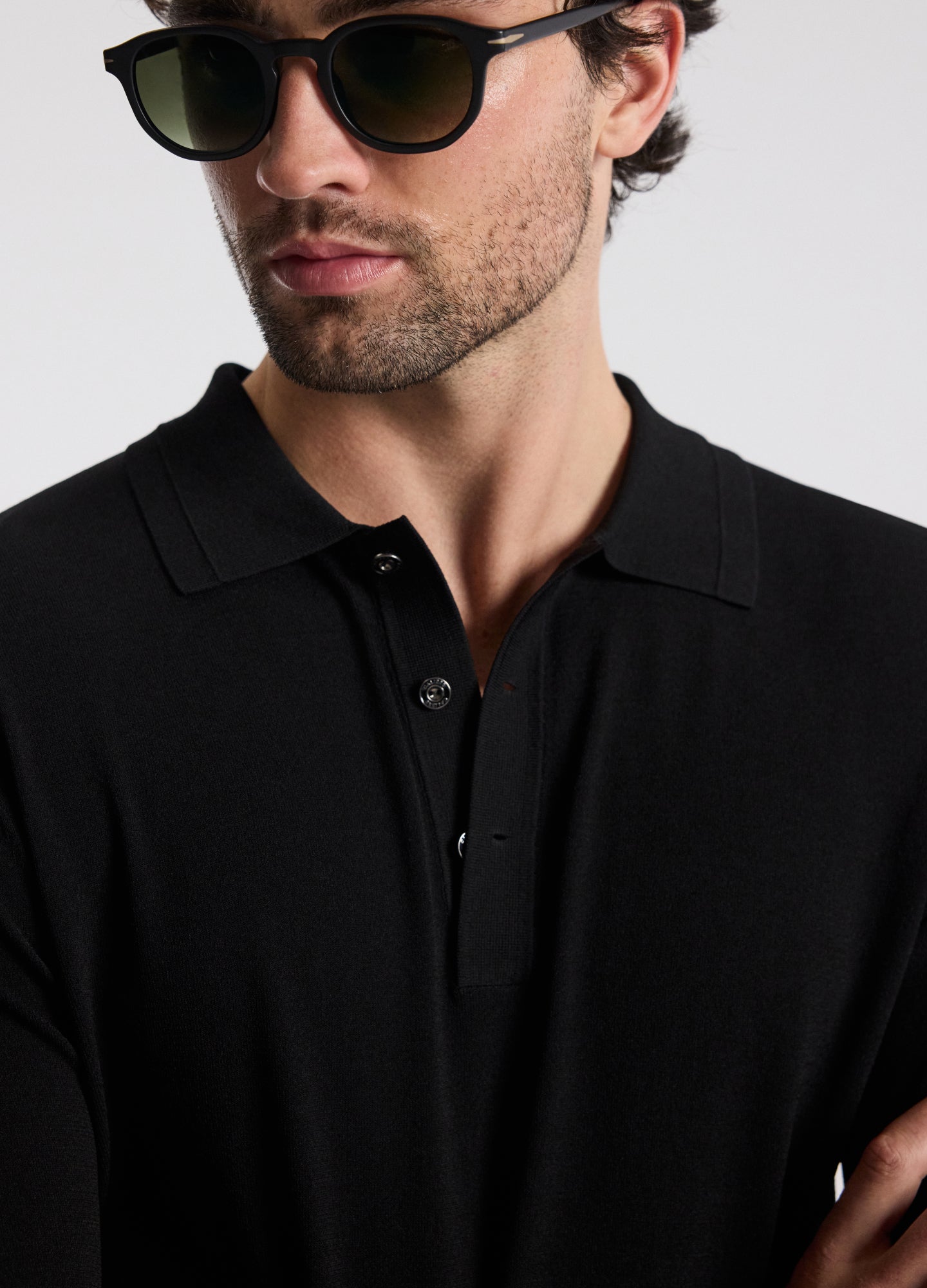 Long Sleeve Tech Knit Polo Black