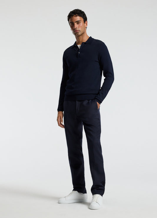 Long Sleeve Tech Knit Polo Naval Blue