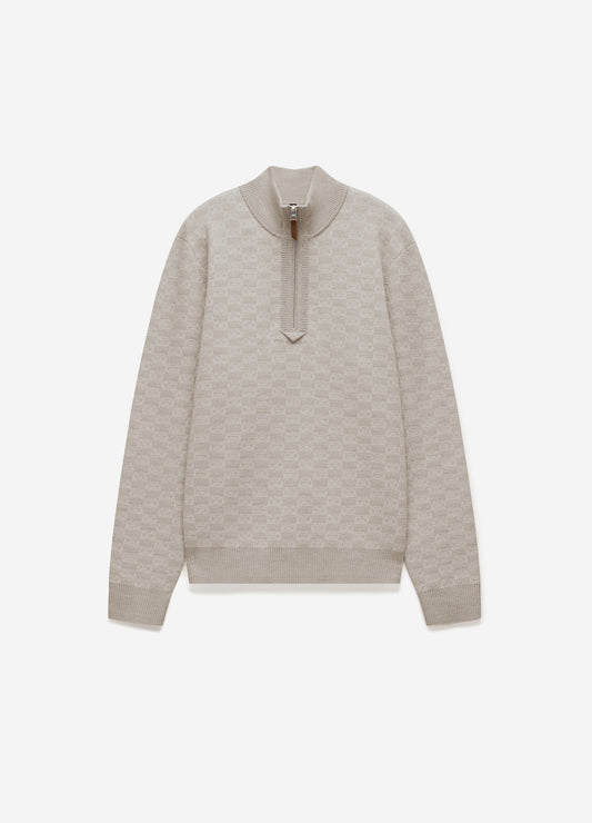 Quarter Zip Monogram Jacquard Sweater Stone