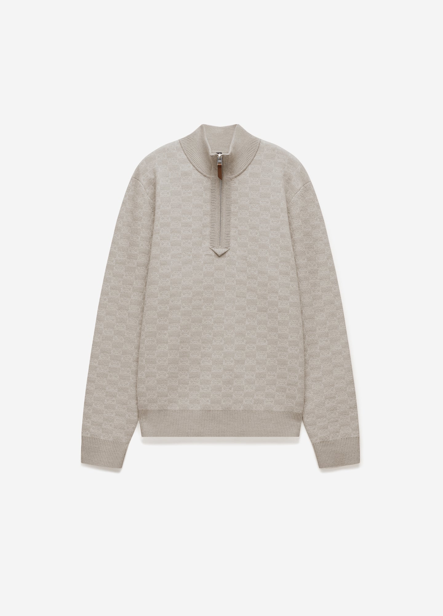 Quarter Zip Monogram Jacquard Sweater Stone