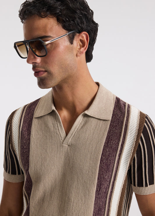Multi Stripe Knit Polo Natural