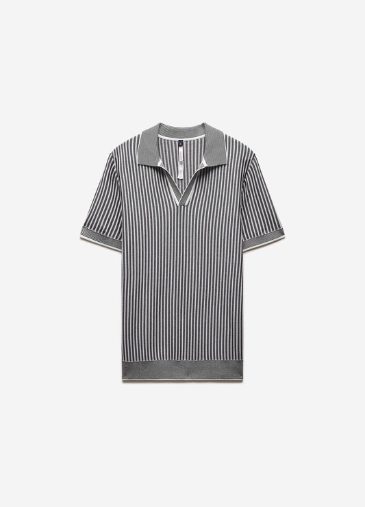 Ribbed Technical Knit Stripe Polo Navy