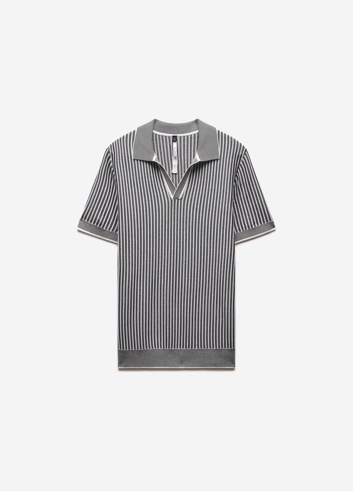 Ribbed Technical Knit Stripe Polo Navy