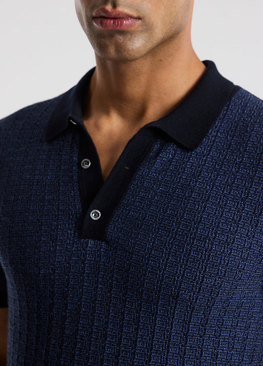 Textured Jacquard Merino Polo Navy