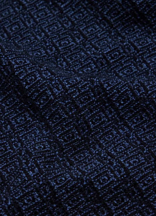 Textured Jacquard Merino Polo Navy