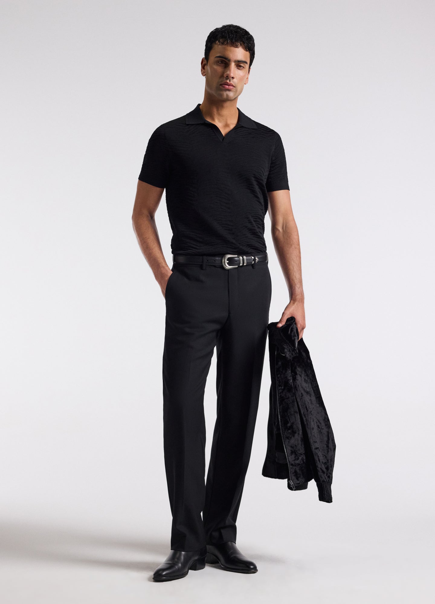 Zebra Jacquard Polo Black