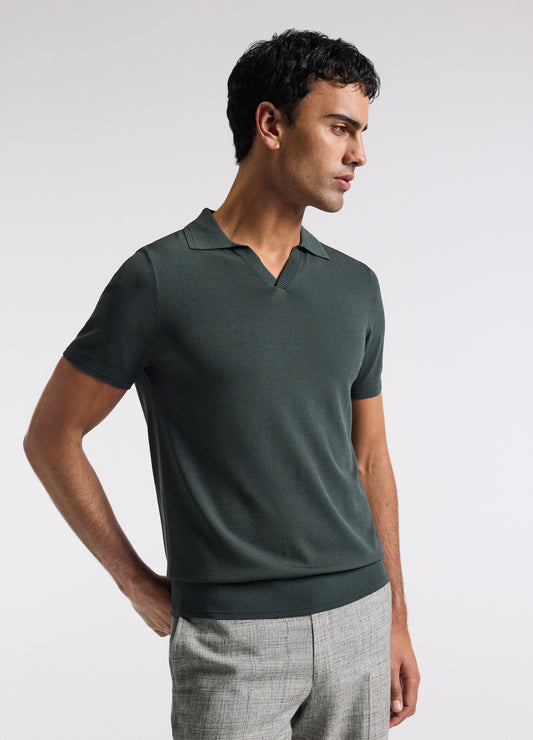 Technical Knit Rib Collar Polo Fern