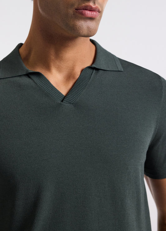 Technical Knit Rib Collar Polo Fern
