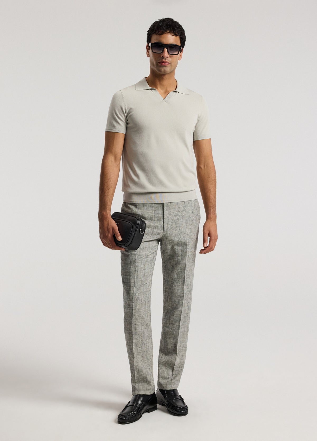Technical Knit Rib Collar Polo Silver