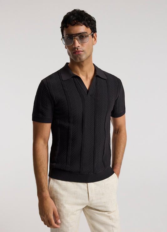 Arrow Jacquard Knit Polo Chocolate