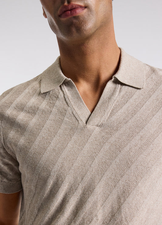 Linen Blend Open Neck Polo Sand