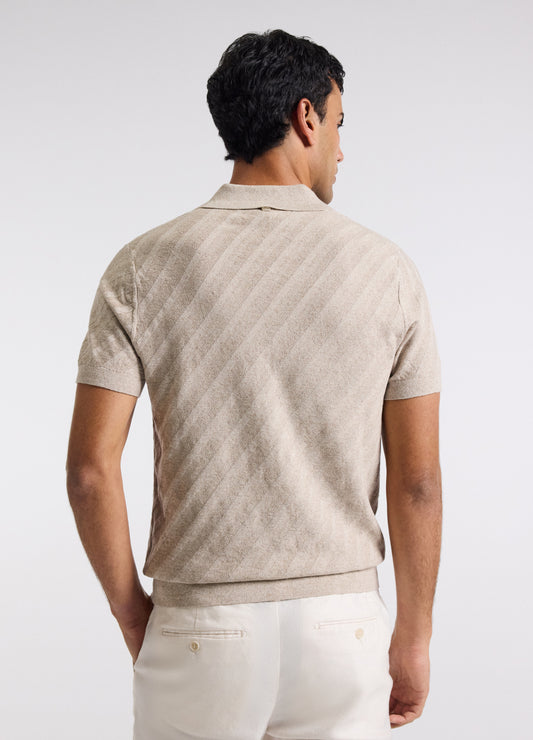 Linen Blend Open Neck Polo Sand