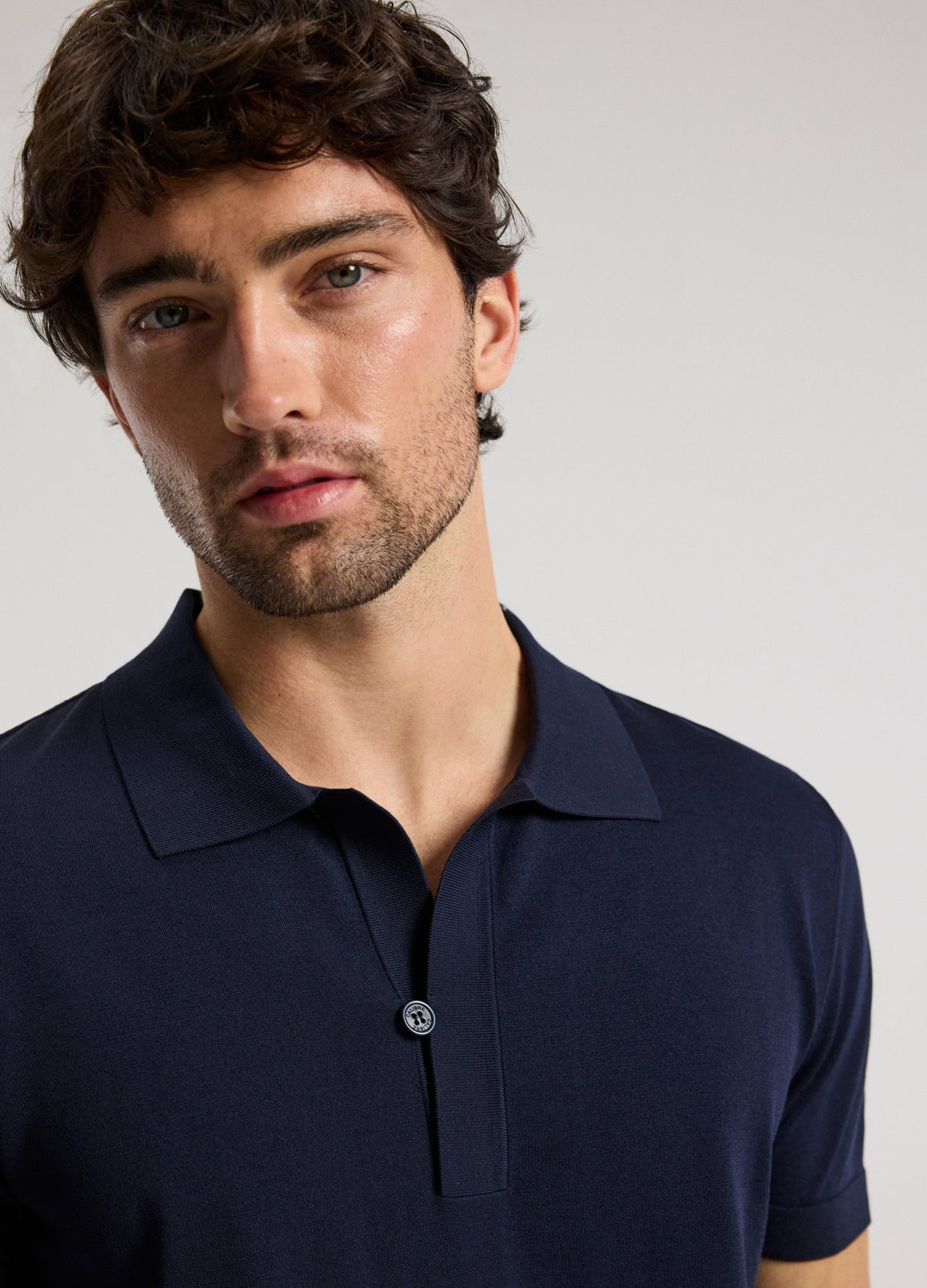 Technical Knit Button Polo Navy Light
