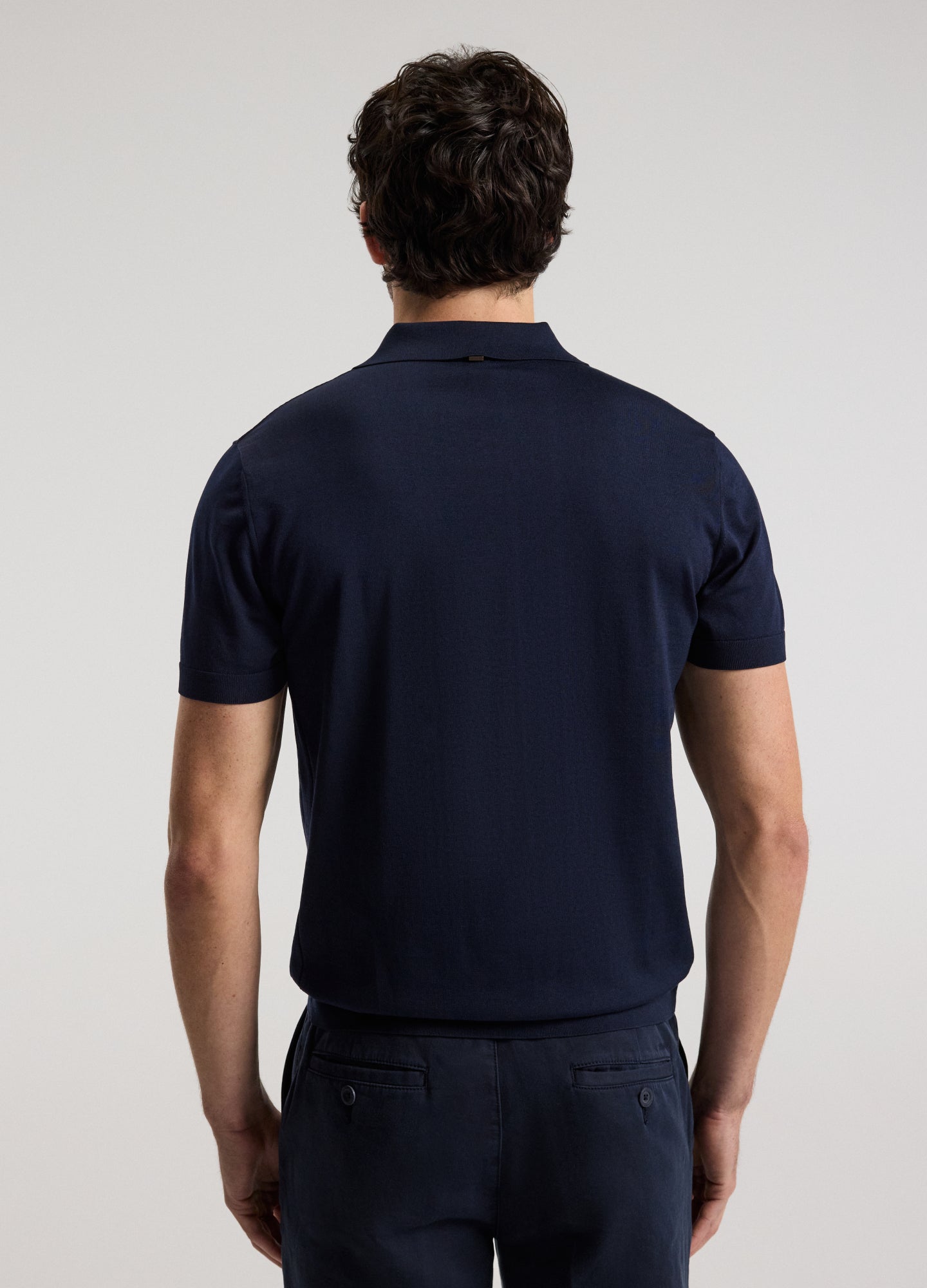 Technical Knit Button Polo Navy Light
