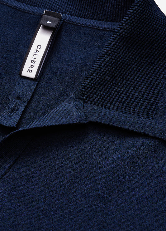 Rib Collar Tech Knit Polo Delft Blue