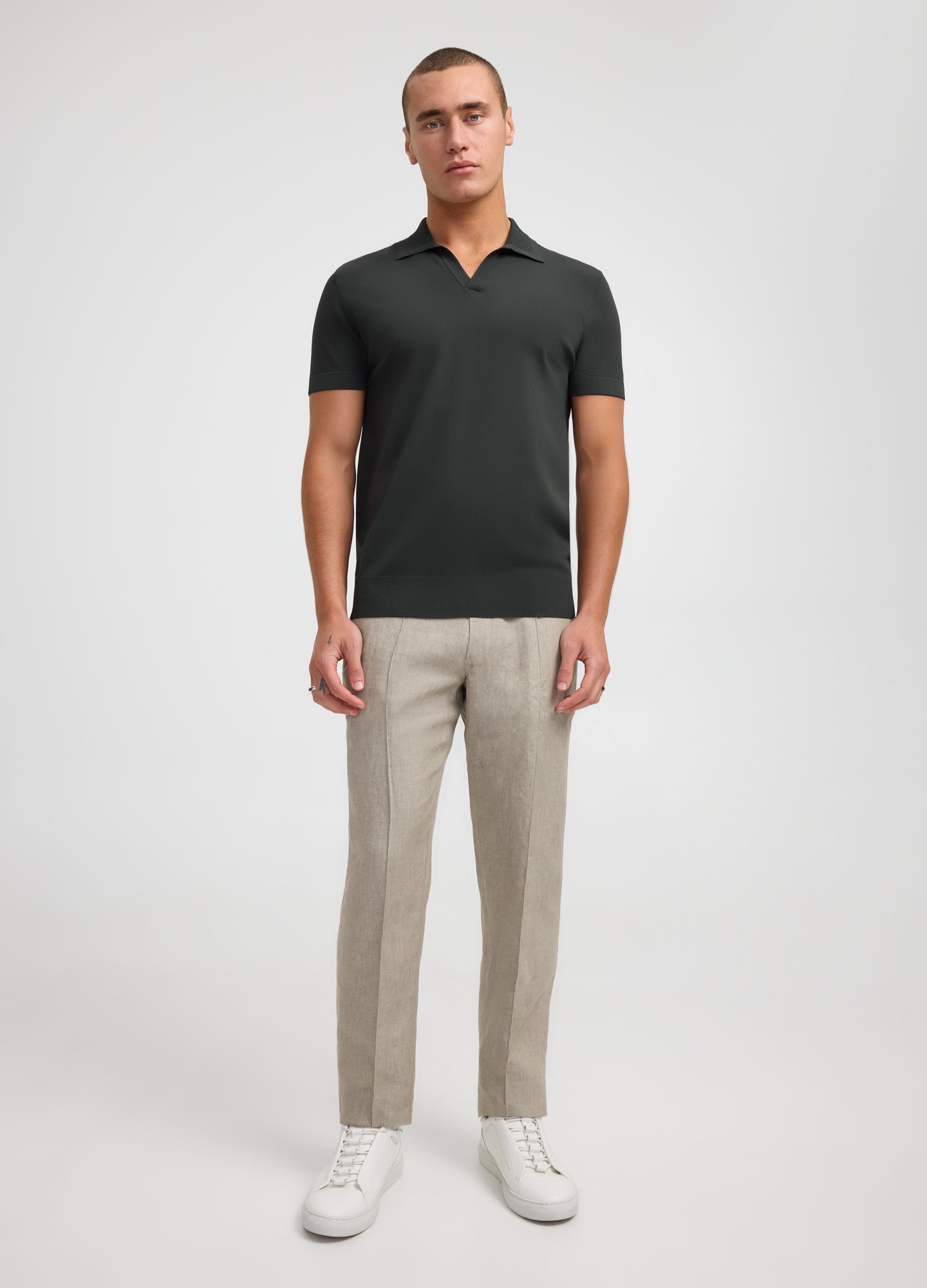 Rib Collar Tech Knit Polo Khaki