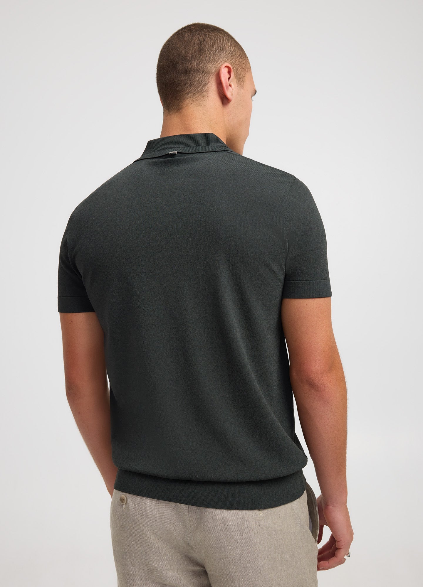 Rib Collar Tech Knit Polo Khaki