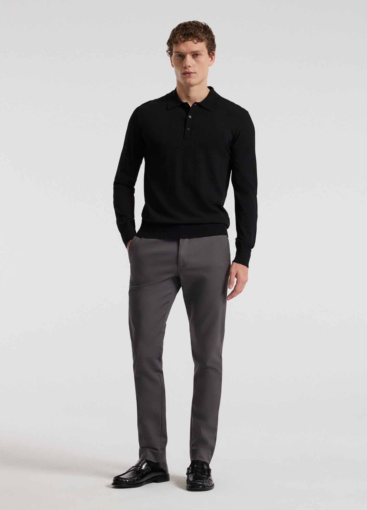 Long Sleeved Tech Knit Polo Black