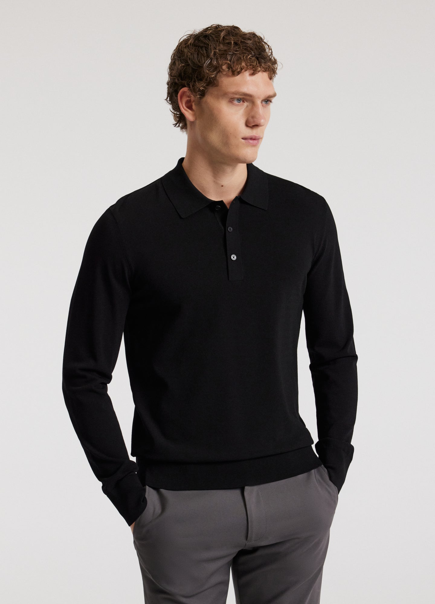 Long Sleeved Tech Knit Polo Black
