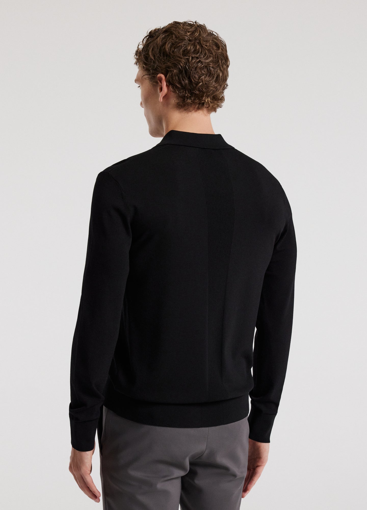 Long Sleeved Tech Knit Polo Black