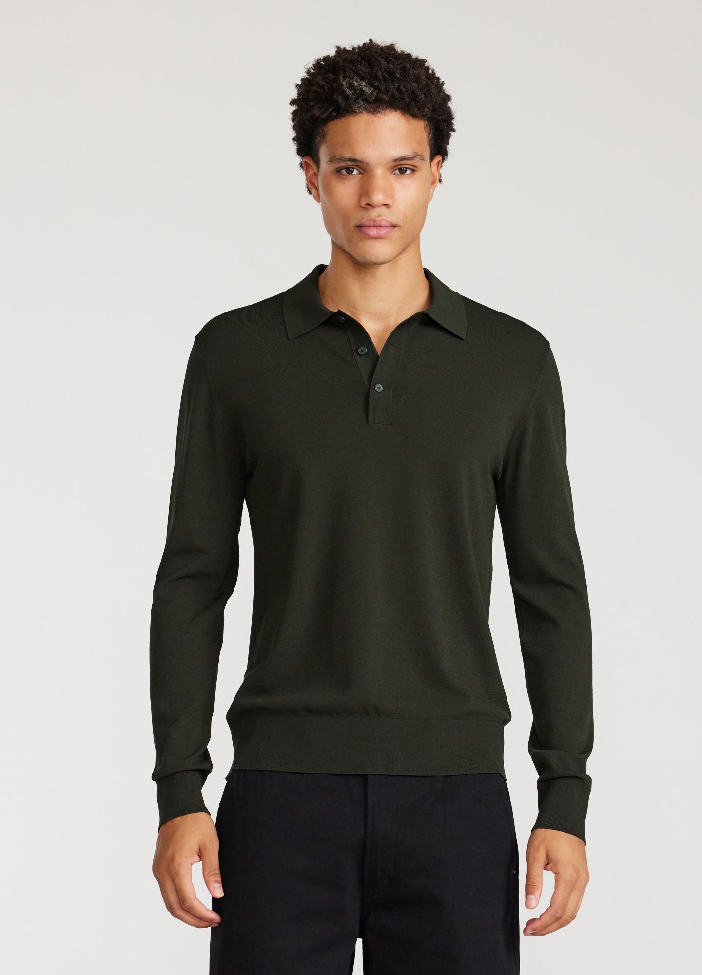 Long Sleeved Tech Knit Polo Army Green