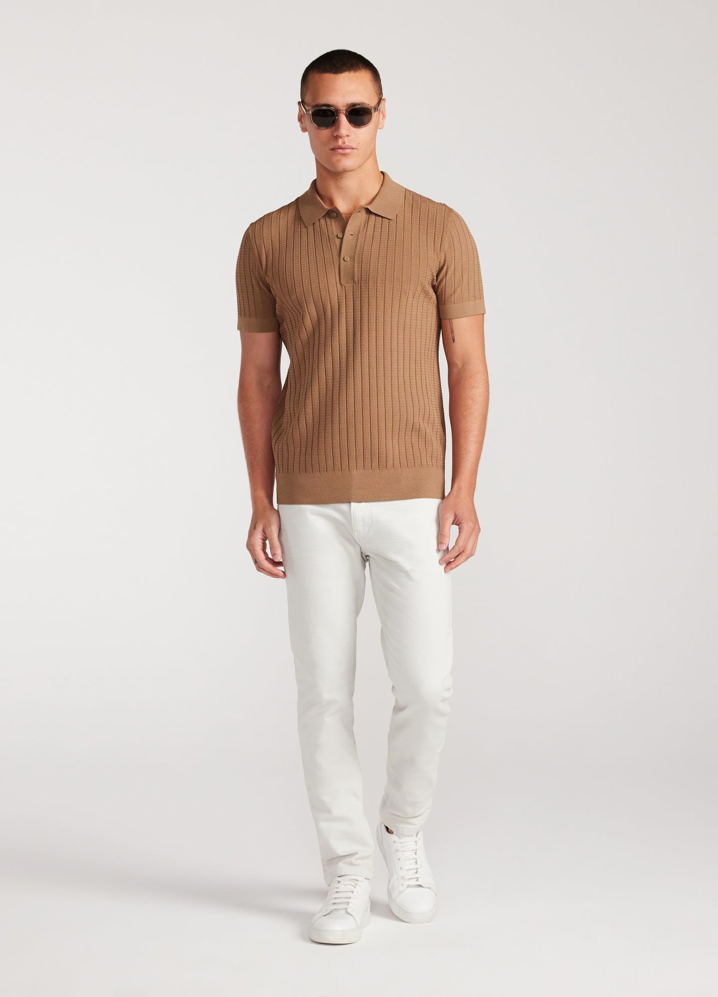 Textured Rib Tech Knit Polo New Caramel