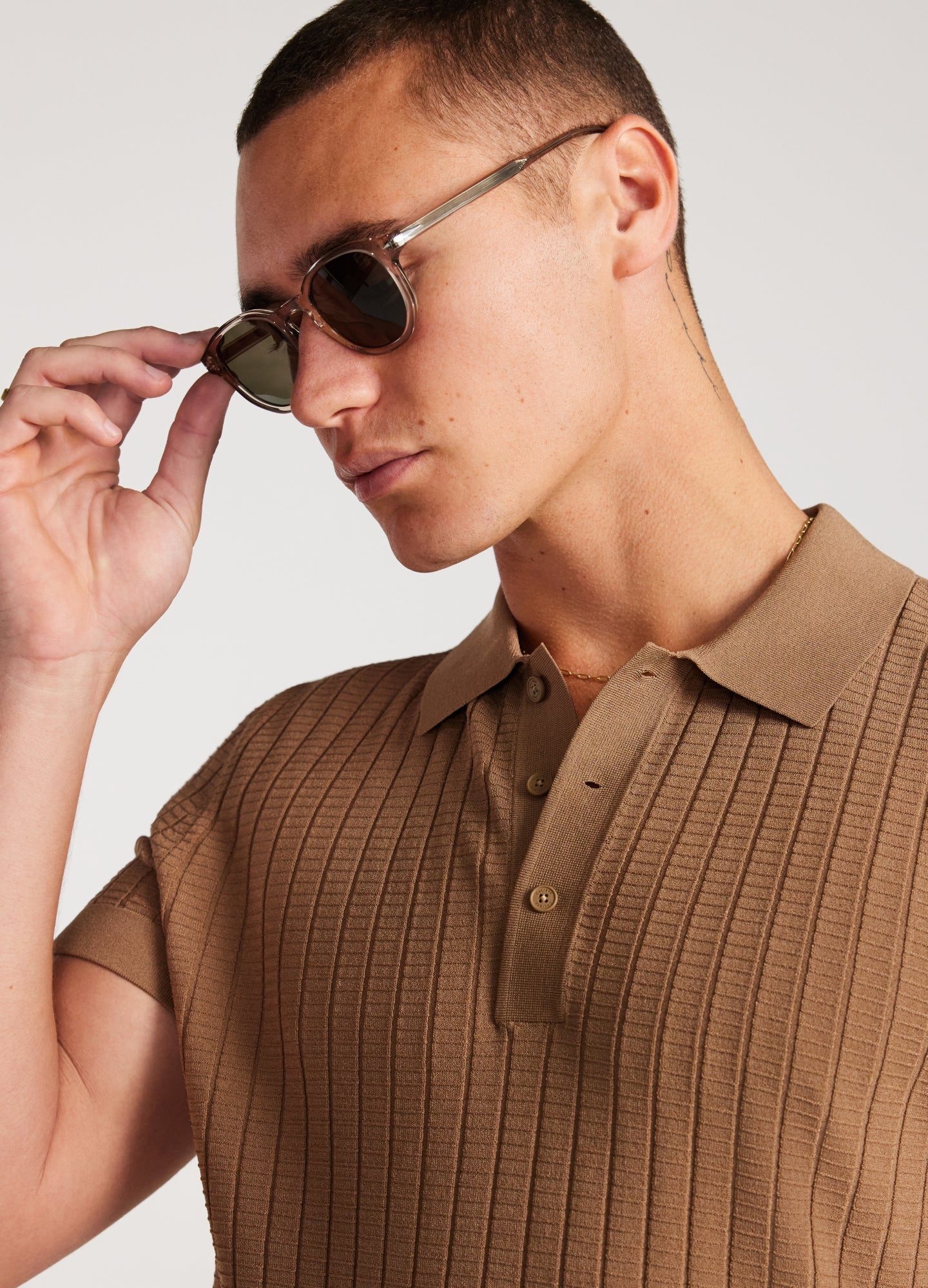 Textured Rib Tech Knit Polo New Caramel