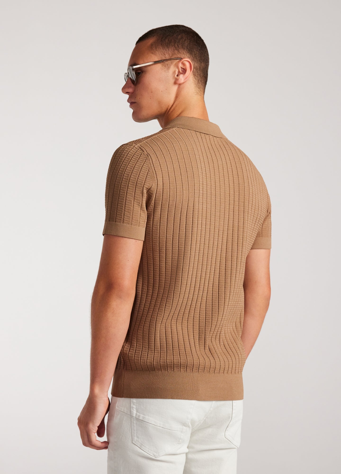 Textured Rib Tech Knit Polo New Caramel
