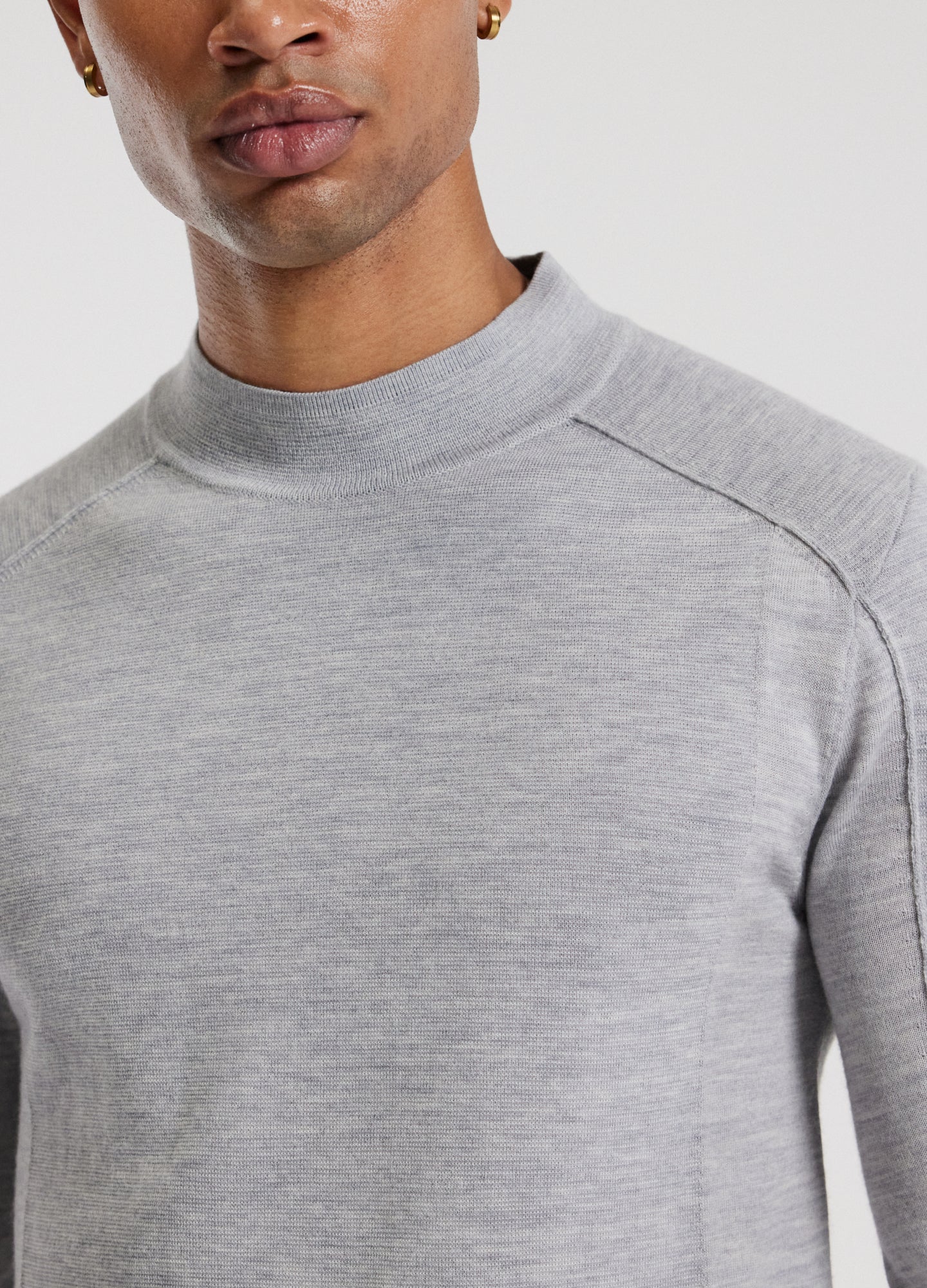 Mock Neck Merino Sweater Silver Marle