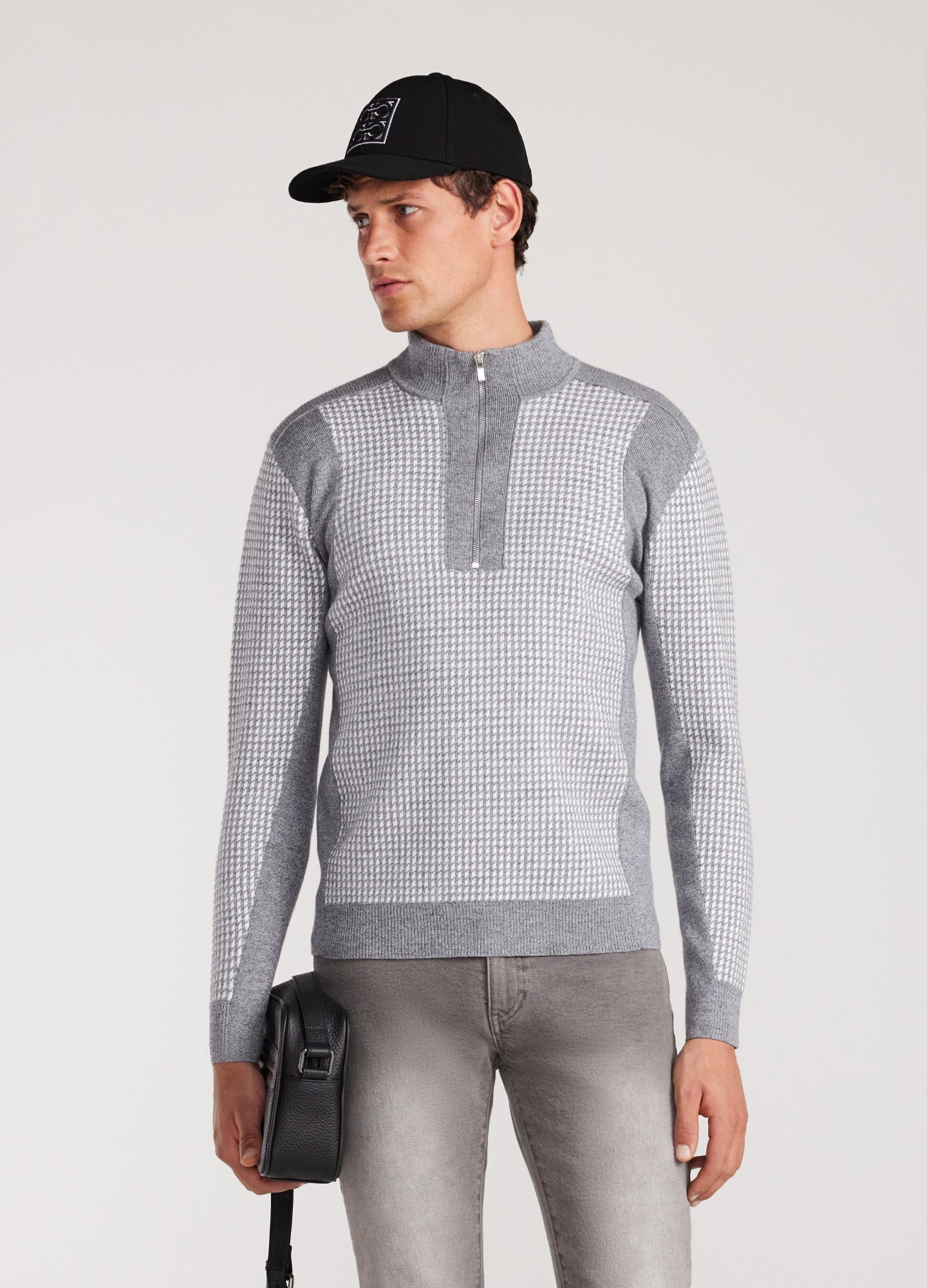 Textured Jacquard Zip Sweater Pewter