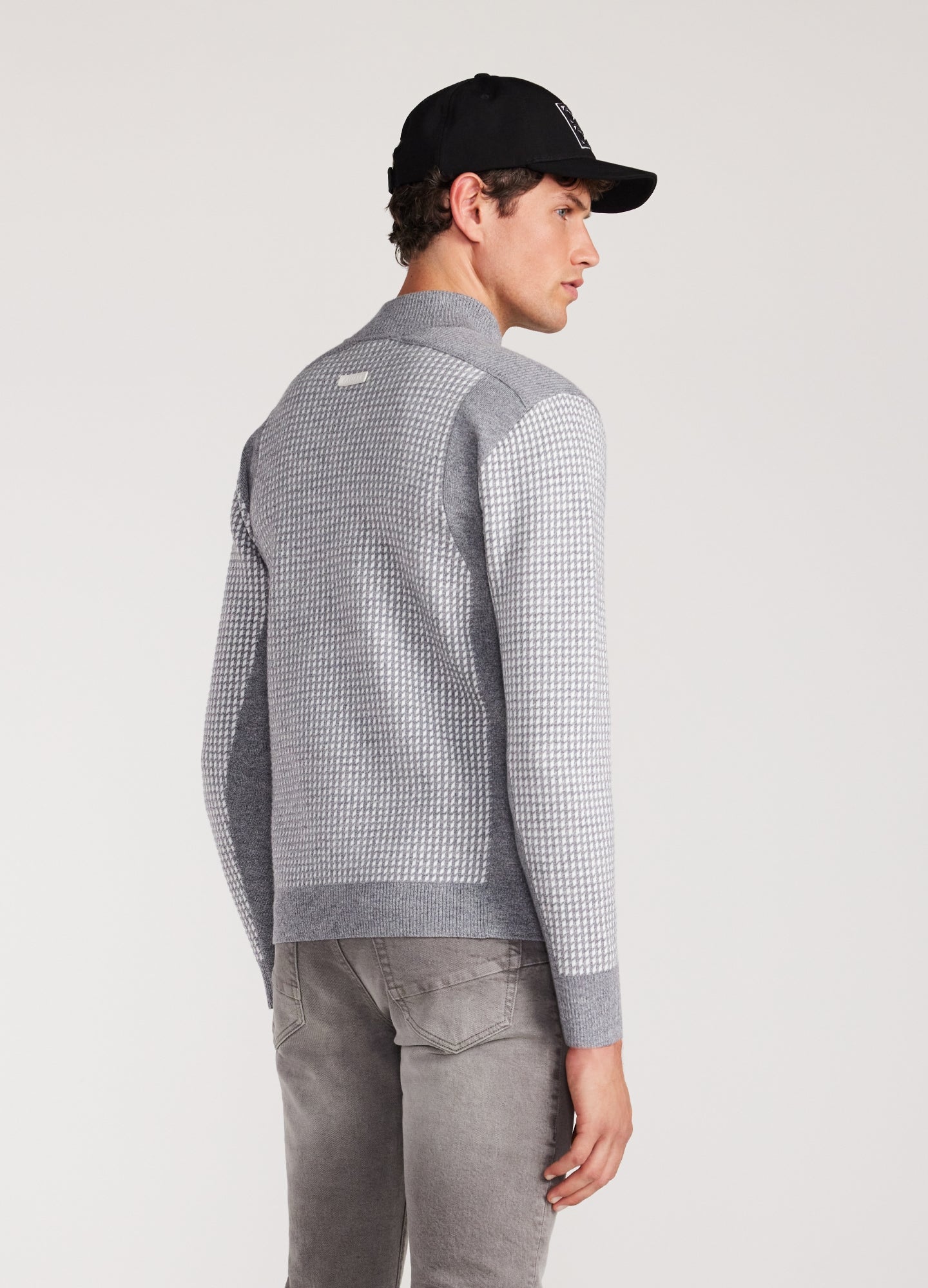 Textured Jacquard Zip Sweater Pewter