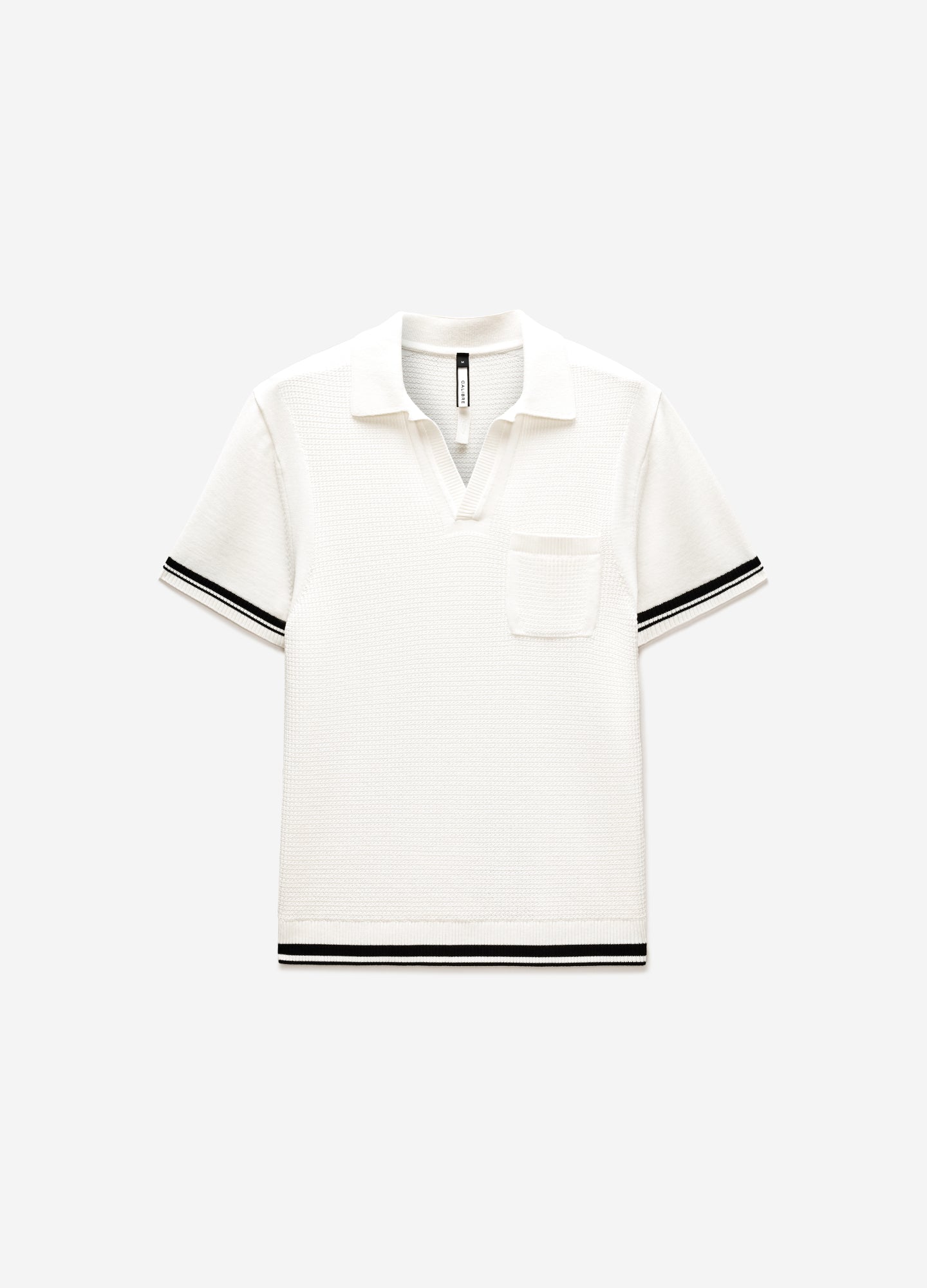 Striped Trim Textured Knit Polo Off White