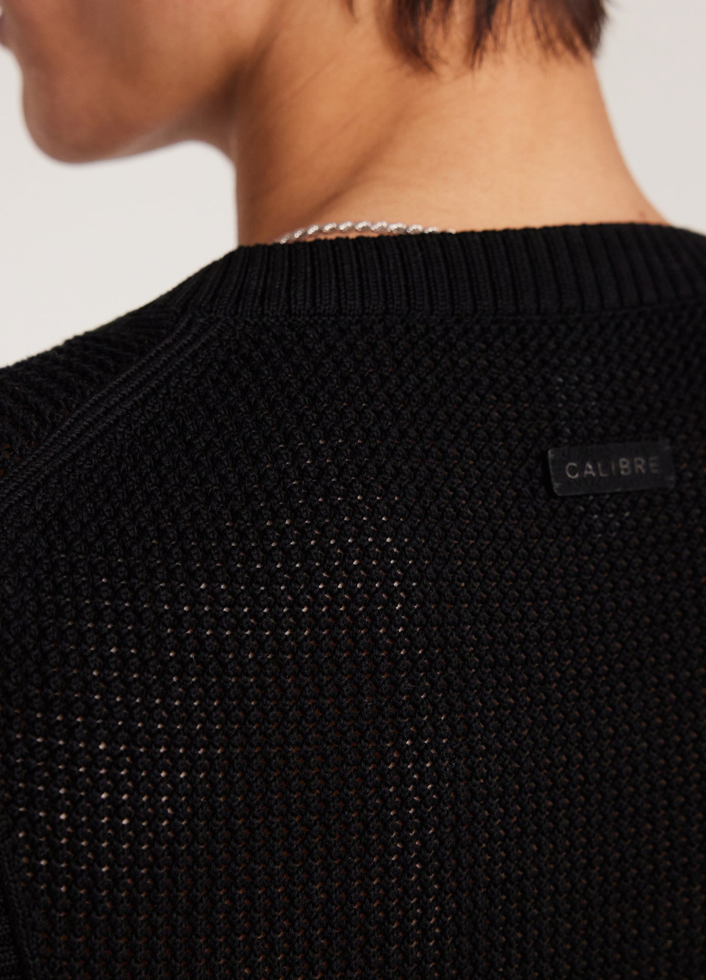 Mesh Knit Crew Neck Tank Black