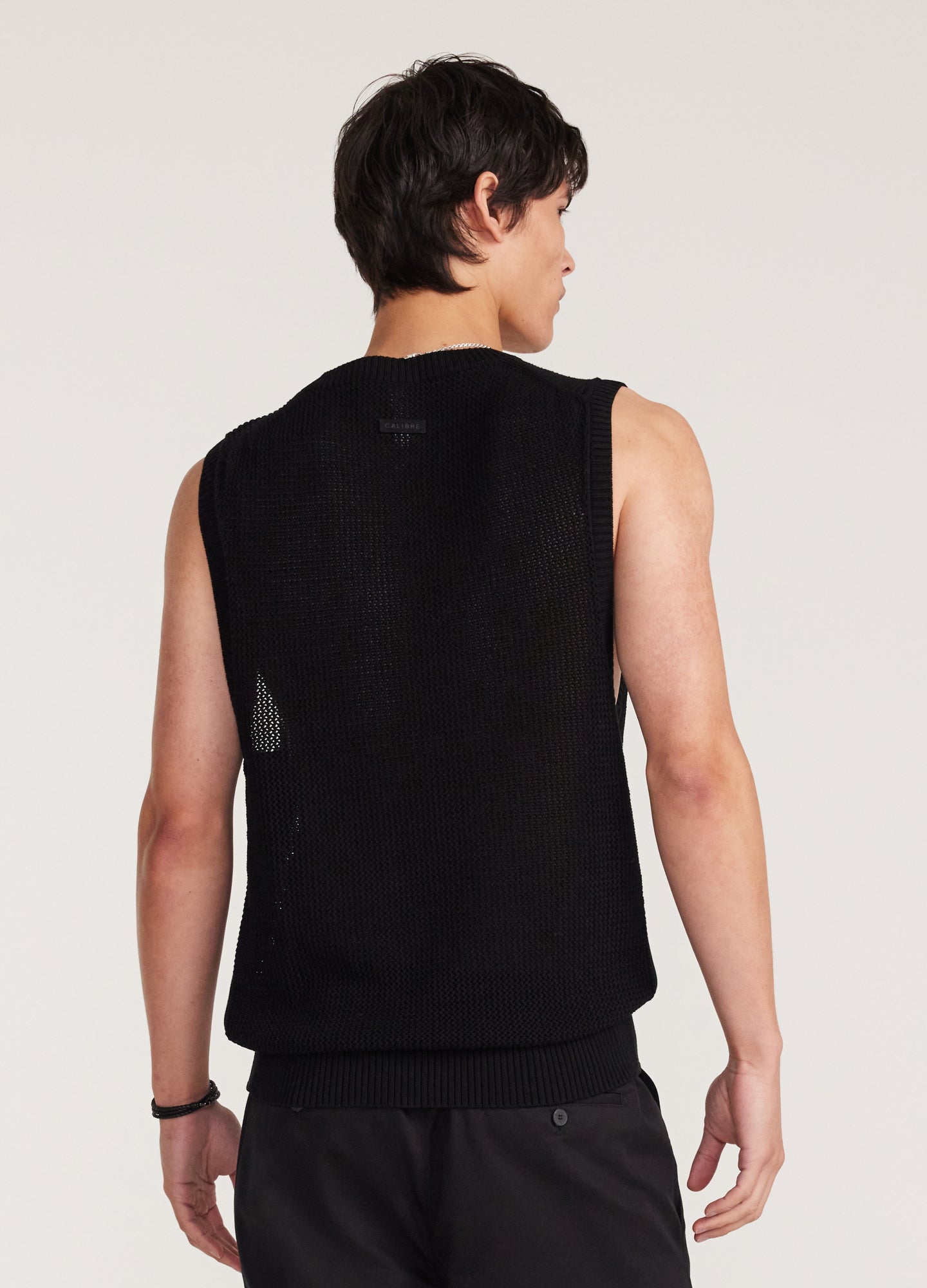 Mesh Knit Crew Neck Tank Black