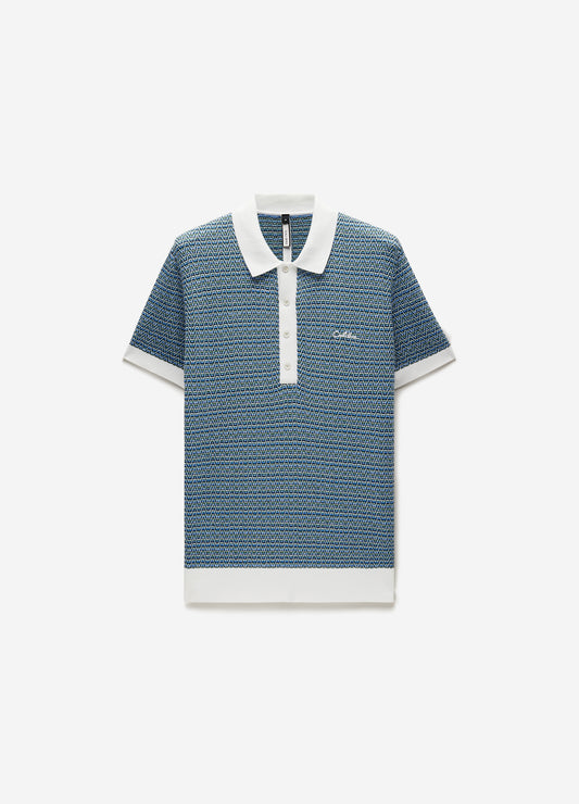 Multi Tone Jacquard Knit Polo Blue