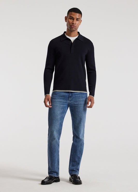 Tipped Edge Long Sleeve Polo Navy