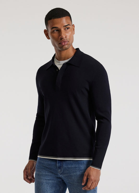 Tipped Edge Long Sleeve Polo Navy