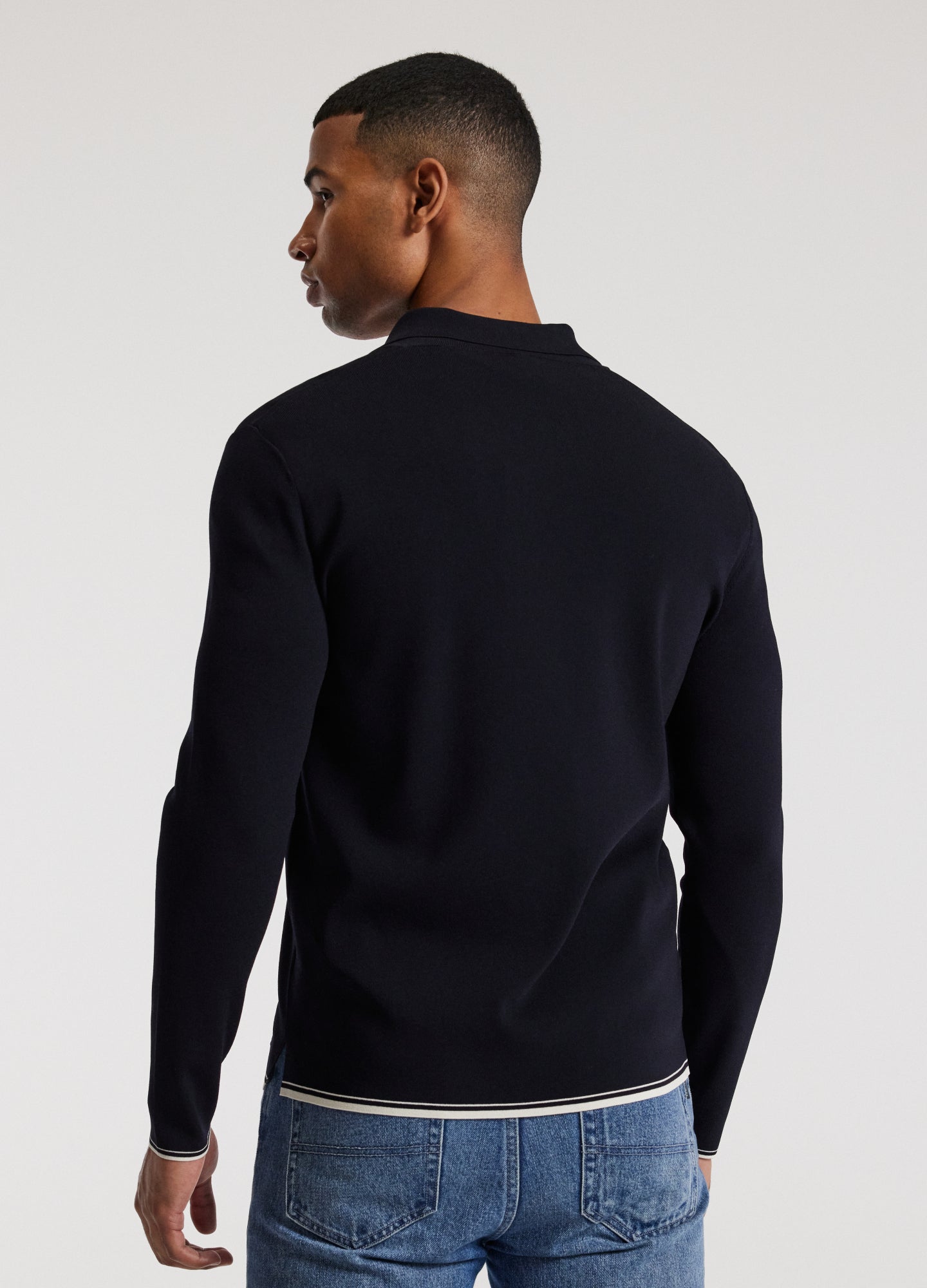 Tipped Edge Long Sleeve Polo Navy