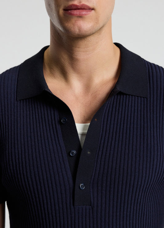 Two Tone Ribbed Polo Navy