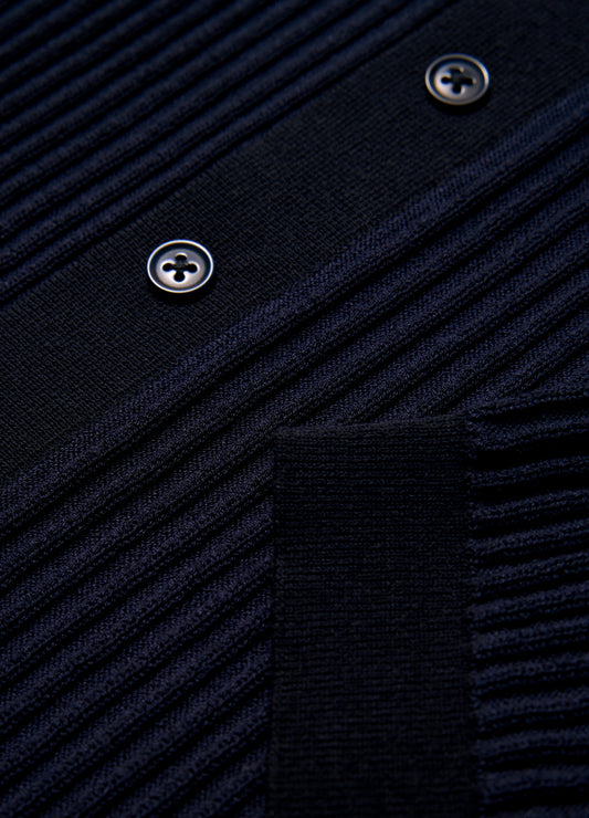 Two Tone Ribbed Polo Navy