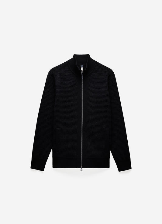 Textured Zip Cardigan Black