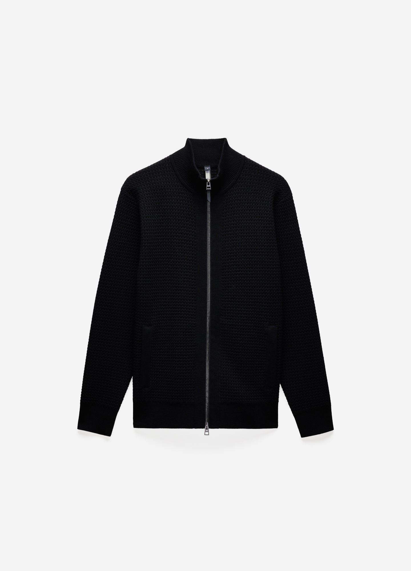 Textured Zip Cardigan Black