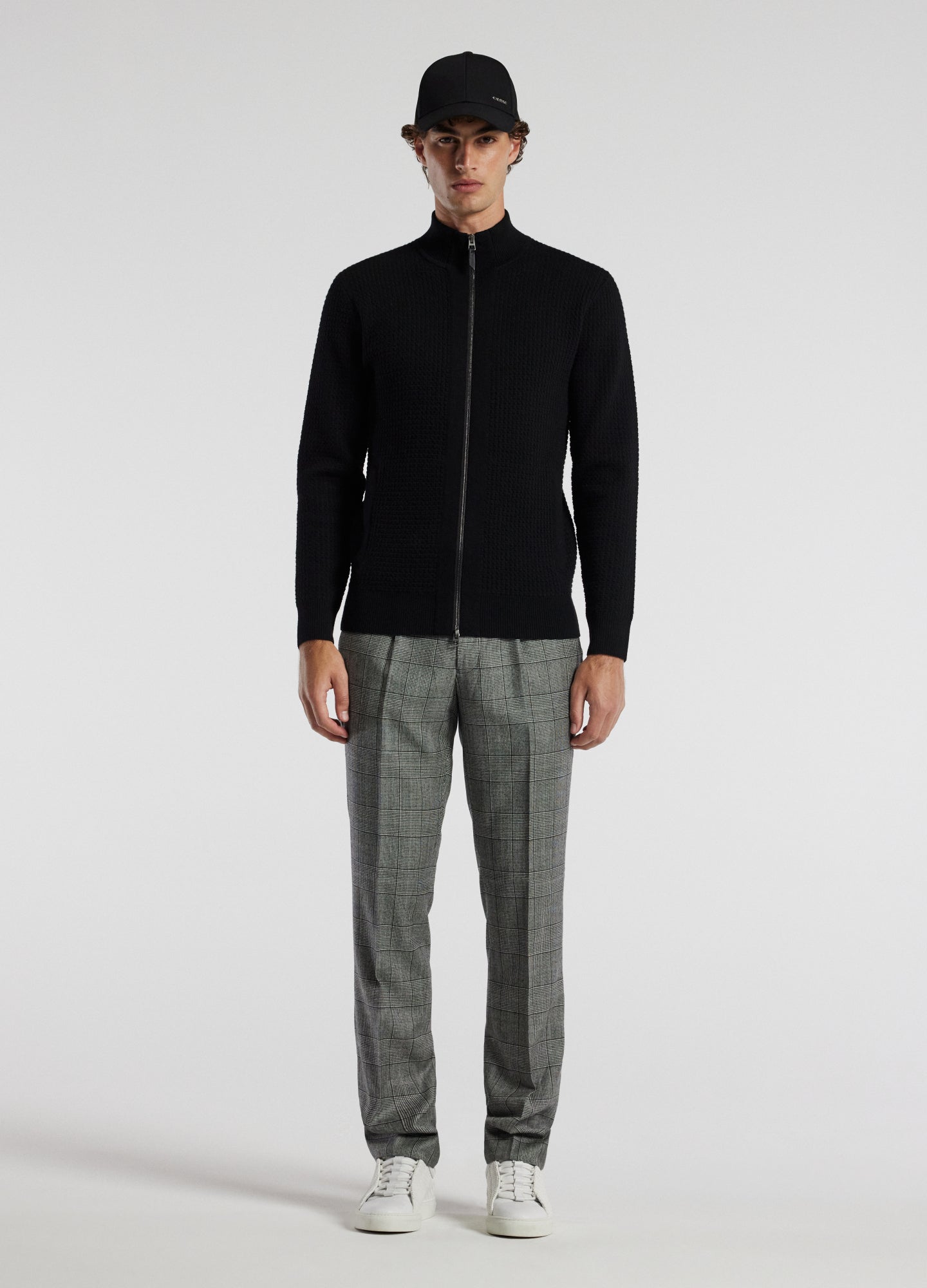 Textured Zip Cardigan Black